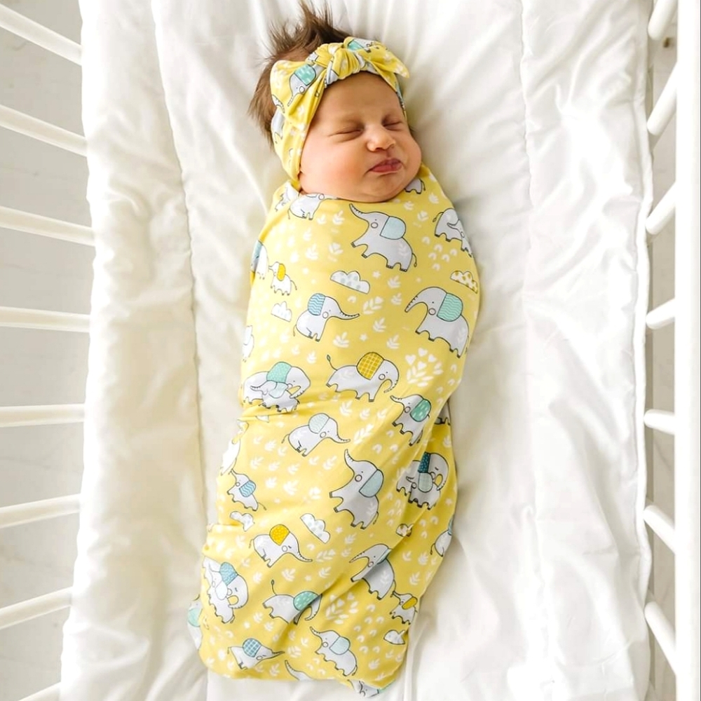 Little Sleepies Swaddle Yellow Elephant with headband NEW NWT NIB